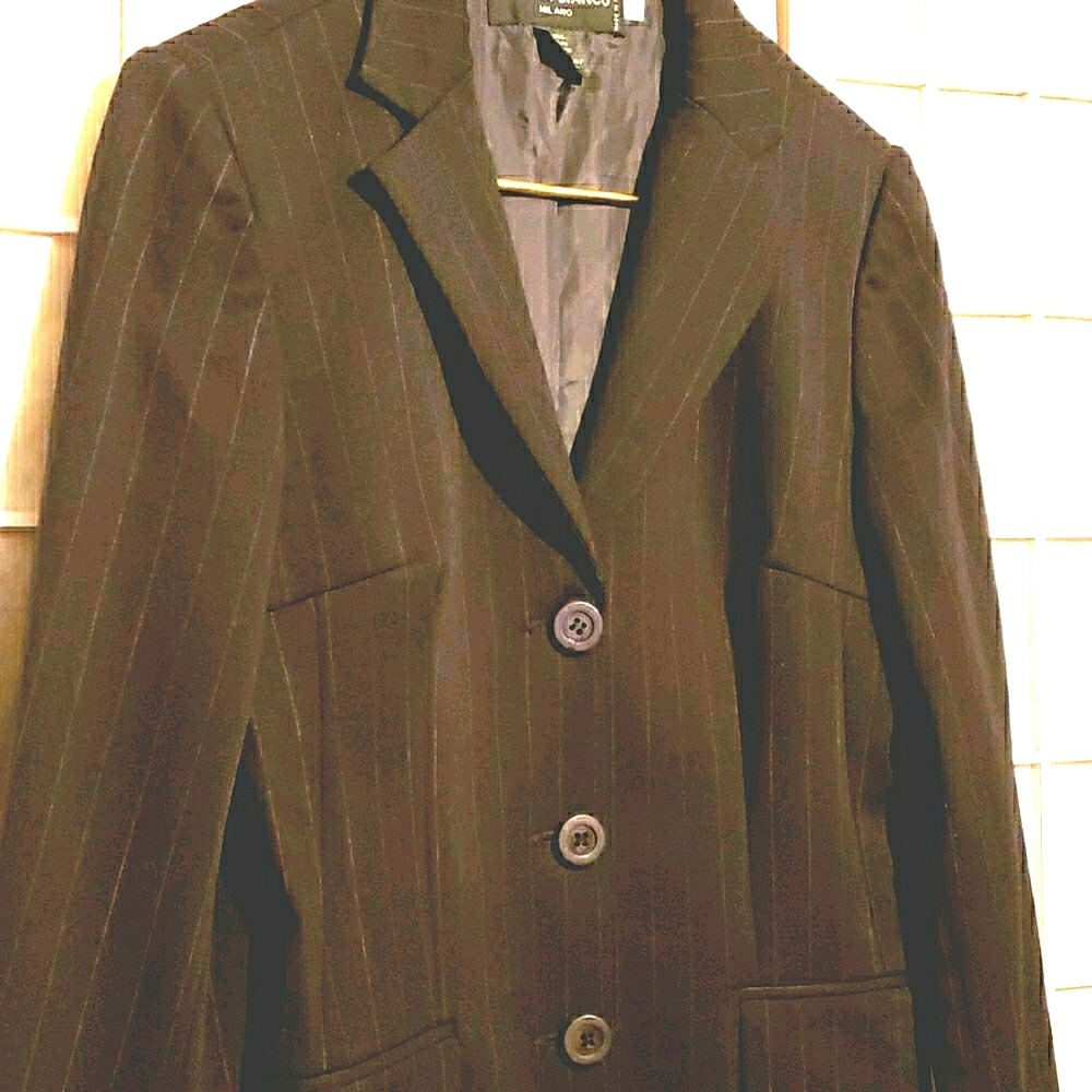 MONICA BIANCO WOOL BLK/RED PINSTRIPE BLAZER SZ 6